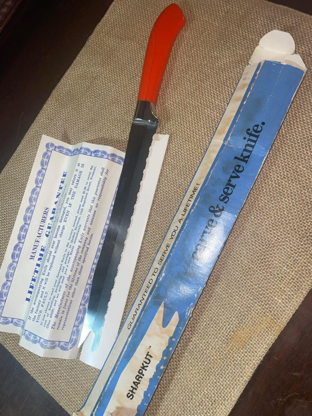 Vintage Orange-Handled Serrated Carving & Serve Knife